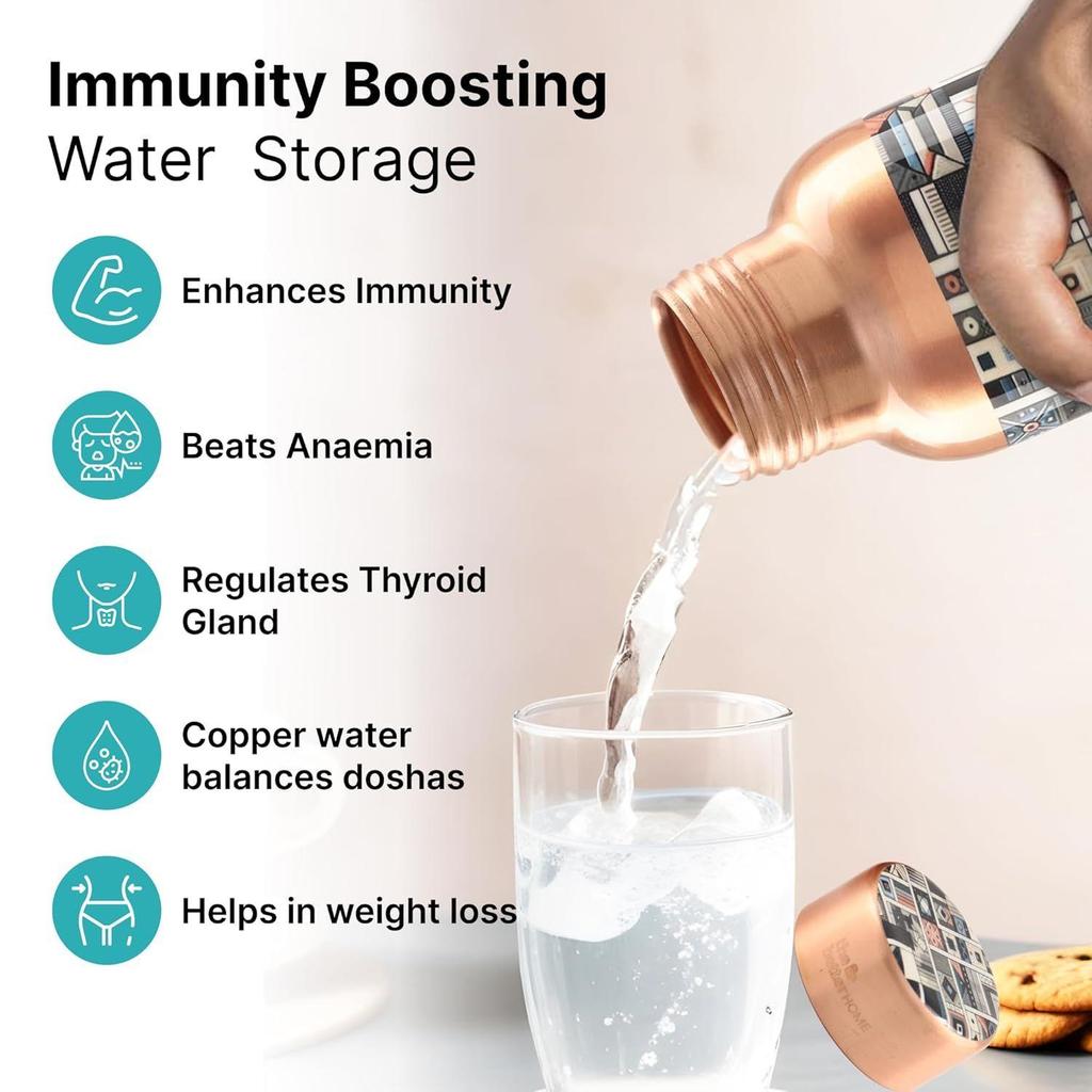 Copper Water Bottle 950ml | Detox Water Bottle- Immunity Enhancing | Copper Bottle For Office/Home/Gym | Eco Friendly And Leakproof