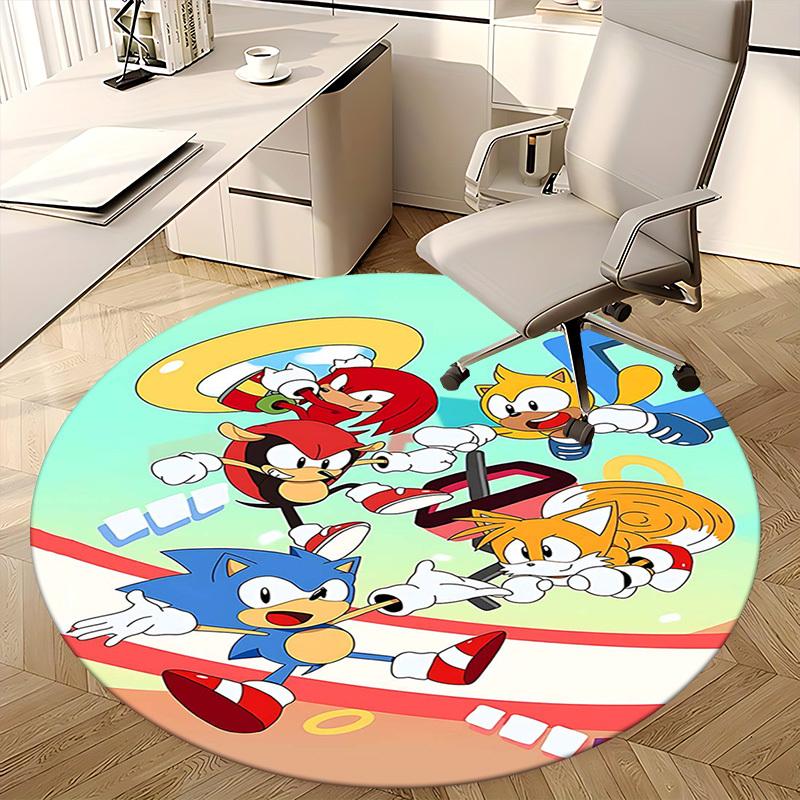 1pc Sonic the Hedgehog Anime Cartoon Round Carpet Office Chair Mat, NonSlip Rug for Home Decor, Living Room, Bedroom, Game Room