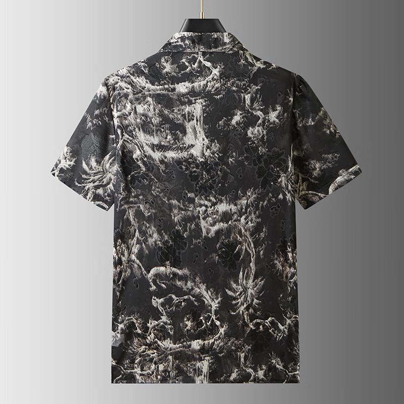 Мужская рубашка большого размера с принтом, кубинским воротником и коротким рукавом