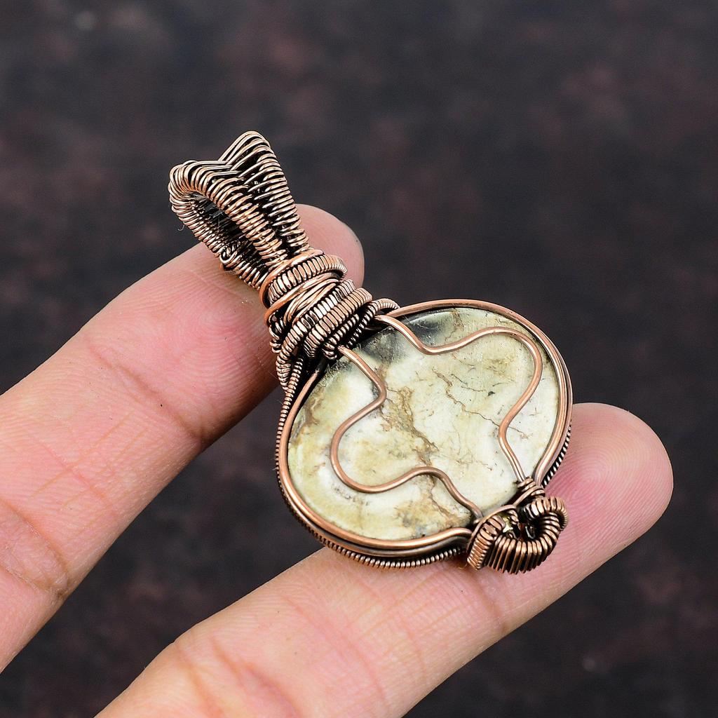 Подвеска из магнезита дикой лошади, обернутая медной проволокой, подвеска из радужного лунного камня, драгоценный камень, медная бижутерия, подвеска ручной работы, подарок для матери