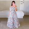 2025 New Spring and Summer Women's Dress, One-word Shoulder Floral Fashion Off-the-shoulder Long, Printed Dress