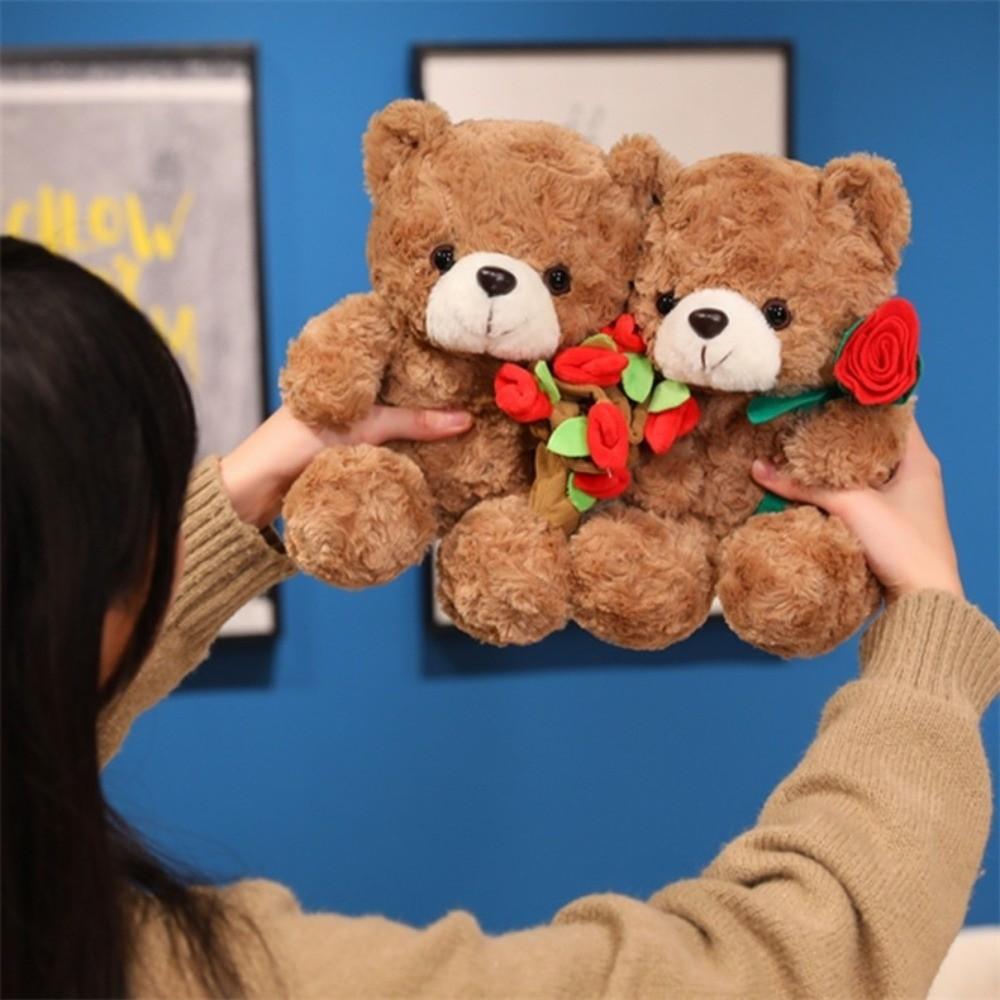 Red Heart Bear Plush Toy 16/25CM Bear Wear Rose Doll Creative Love Bear Doll Home Decoration