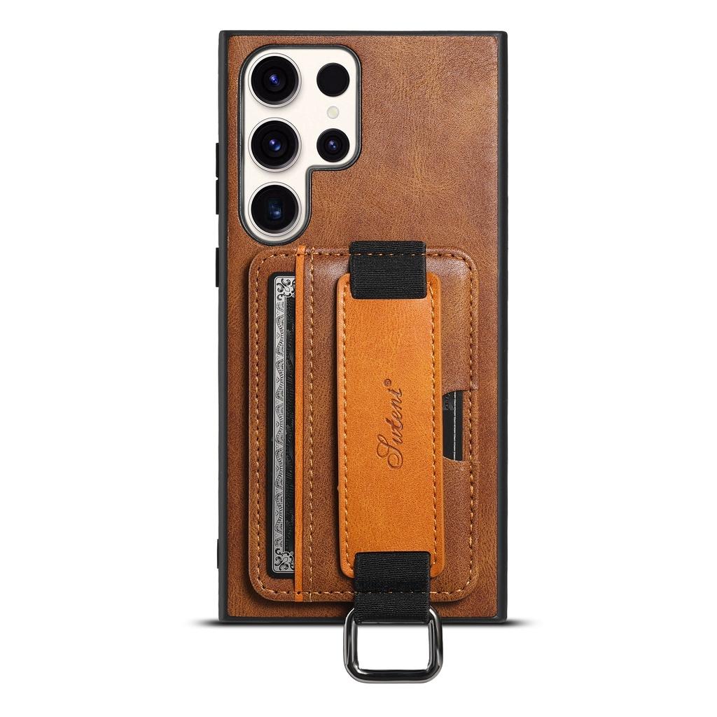 Ring Buckle Wristband Card Leather Case For Samsung Galaxy S24 Ultra S23 S22 Plus Note 20 5G Stand Holder Mobile Phone Cover