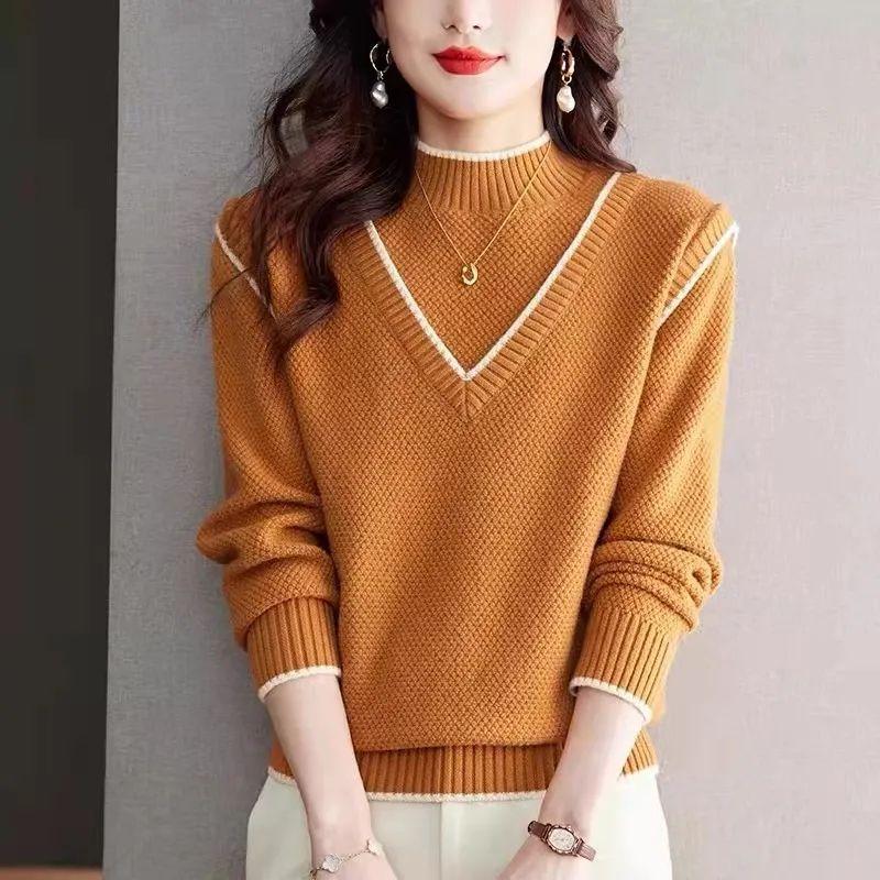 Women's Autumn and Winter Two-piece Sweater Half Turtleneck Pullover Sweater New Fashion Versatile Patchwork Bottoming Shirt
