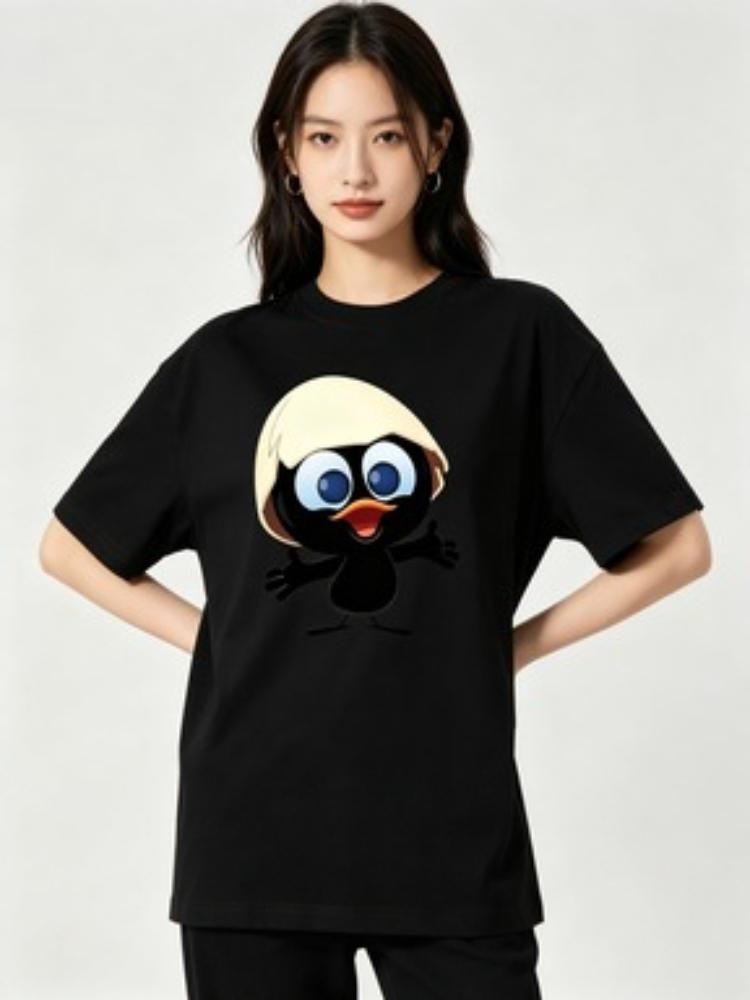 Sunshine Tshirt Large Unisexs Calimero Cartoon Pattern Unisexs Tshirt Colorful Fun Tshirt Unisexs Casual Tshirt
