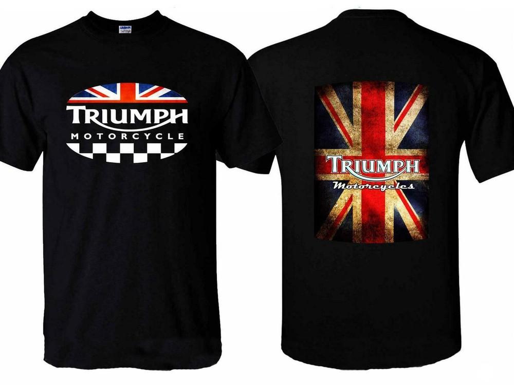 Унисекс черная футболка Triumph Motorsports с логотипом мотоцикла и дизайном Юнион Джек