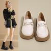 Осенние новые туфли из маленькой кожи на толстой подошве для женщин, британские ретро одинарные туфли для женщин, с мелким вырезом для женщин
