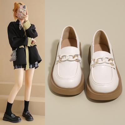 Осенние новые туфли из маленькой кожи на толстой подошве для женщин, британские ретро одинарные туфли для женщин, с мелким вырезом для женщин