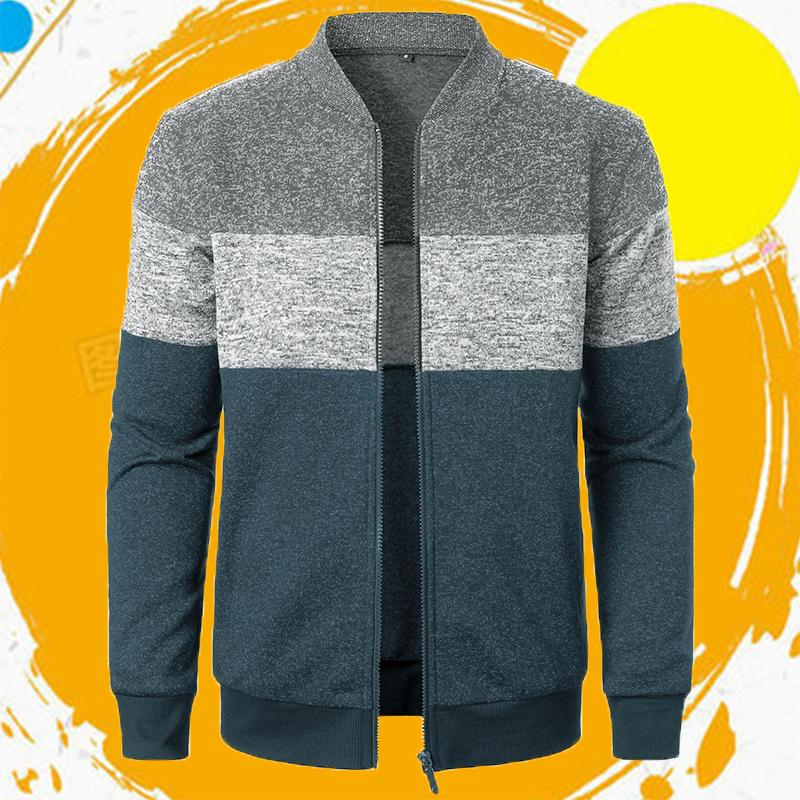 Autumn Winter Cardigan Sweater Men Fleece Zipper Sweaters Velvet Contrast Striped Sweater Coats Casual Jackets