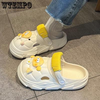 Туфли с дырочками на толстой подошве, дышащие милые мультяшные туфли на плоской подошве, универсальные повседневные домашние уличные нескользящие женские сандалии