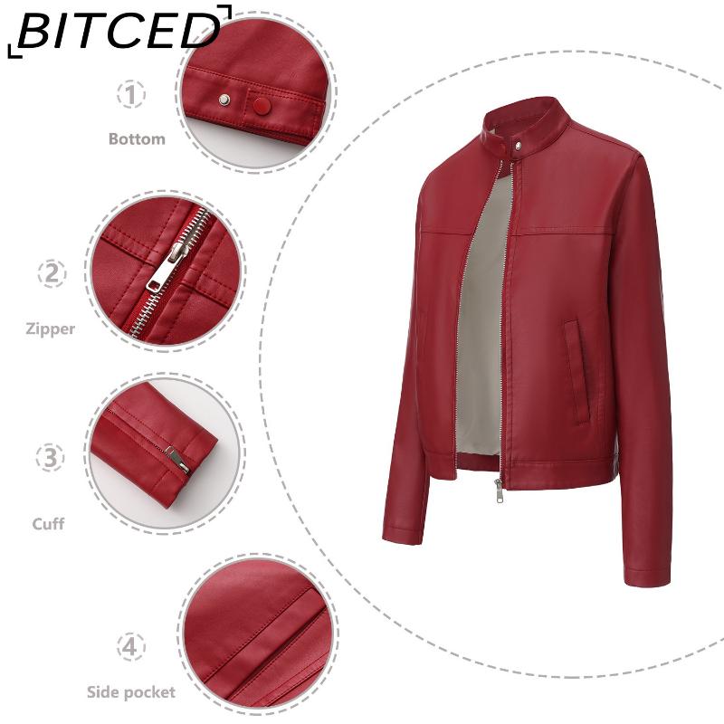 BITCED Повседневная кожаная куртка на весну/осень для женщин, модная уличная одежда, куртка байкер с воротником-стойкой