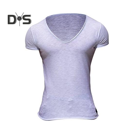 Мужская летняя футболка с короткими рукавами и v-образным вырезом, однотонная, мягкая, приталенная, дышащая, эластичная, средней длины, повседневный пуловер, мужской спортивный топ