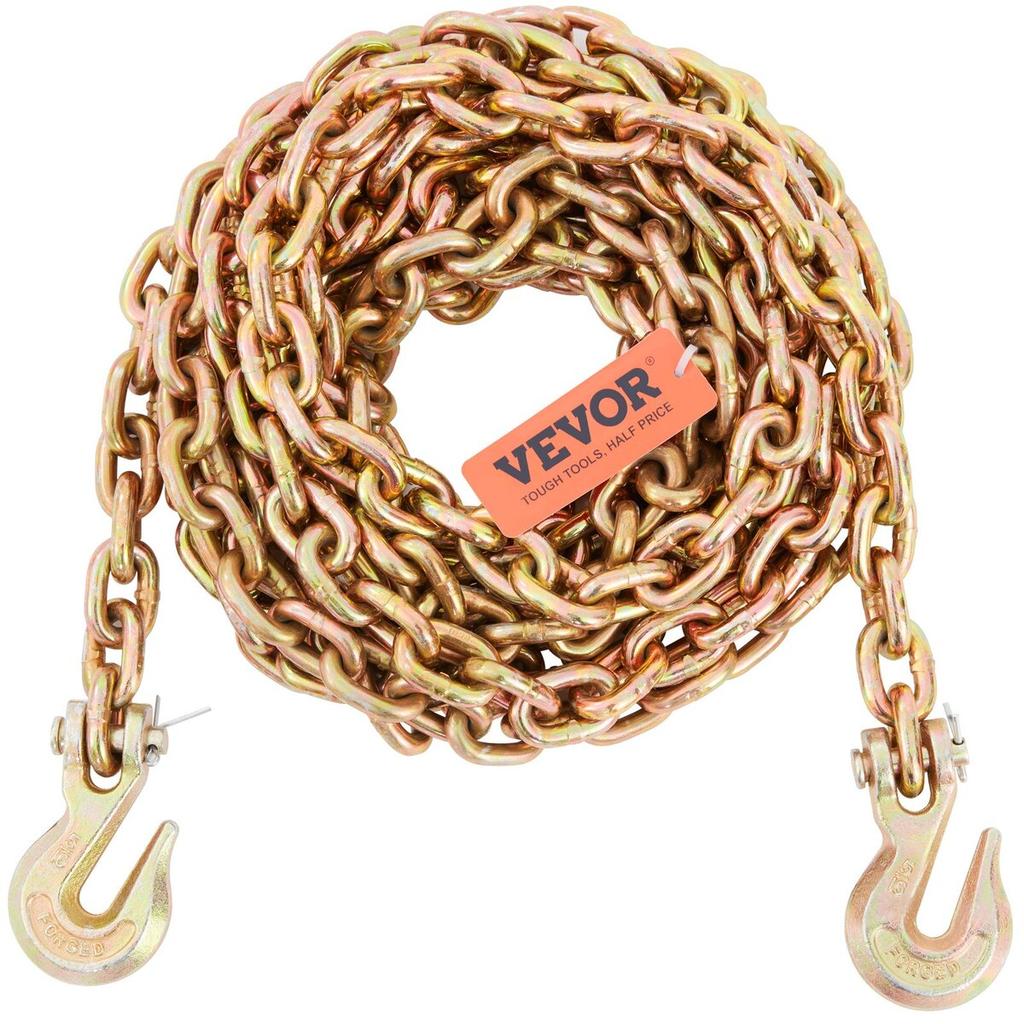 Transport Binder Chain, 4900 lbs Working Load Limit, 5/16'' x 20' G80 Tow Chain Tie Down with Grab Hooks, DOT Certified, Galvanized Coating Manganese