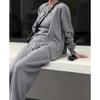 Grey Simple Fashion Casual Sweater Set Women's Autumn and Winter Vest Knitted Sweater Wide-leg Pants Three-piece Set