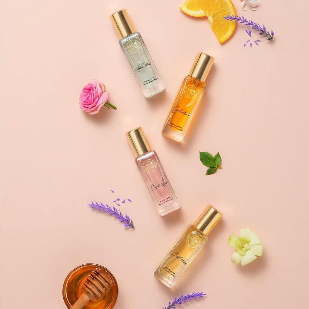 Body Cupid Роскошный парфюмерный подарочный набор для женщин 4X20 мл | Стойкие ароматы премиум-класса | Аква Волна | тайная любовь | Соблазнительный | Сладкая страсть | 80 мл