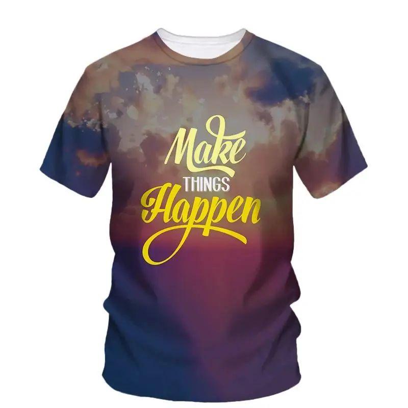 Летняя мужская вдохновляющая креативная модная футболка с узором Hd 3D-печатью, воротником O, короткими рукавами, свободный уличный топ больших размеров
