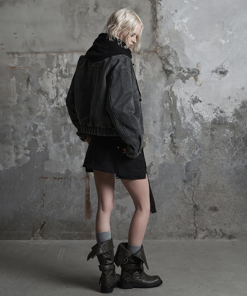 Znuz Stone Coated Crop Jumper - Charcoal