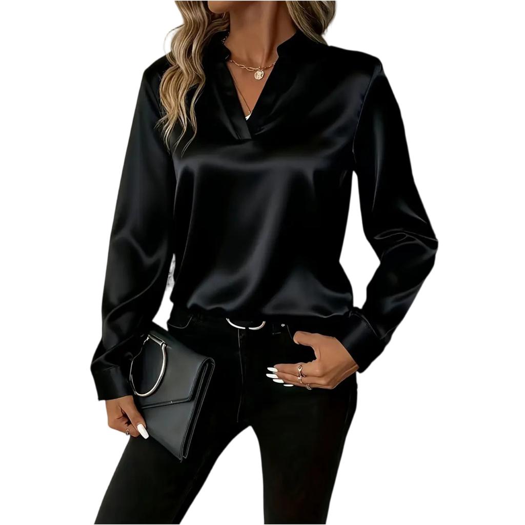 Женская модная повседневная минималистичная элегантная универсальная рубашка с V-образным вырезом свободного кроя