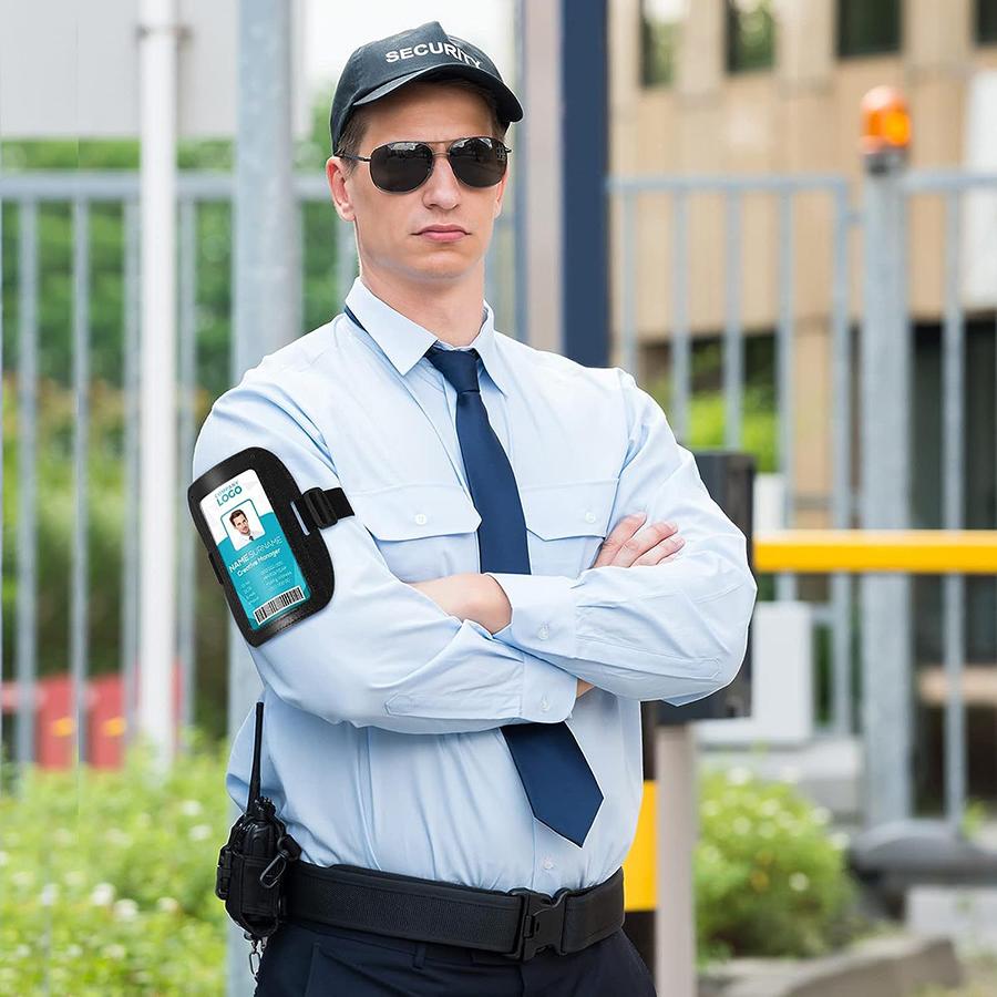 Высококачественные горизонтальные нарукавники из ПУ кожи, водонепроницаемые, регулируемые, с карманом для именной карточки, эластичный рукав для пропуска