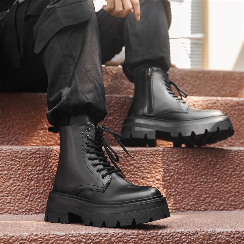 Winter Martin boots men's high-top British style tooling shoes heightening leather boots velvet locomotive boots 3318-J