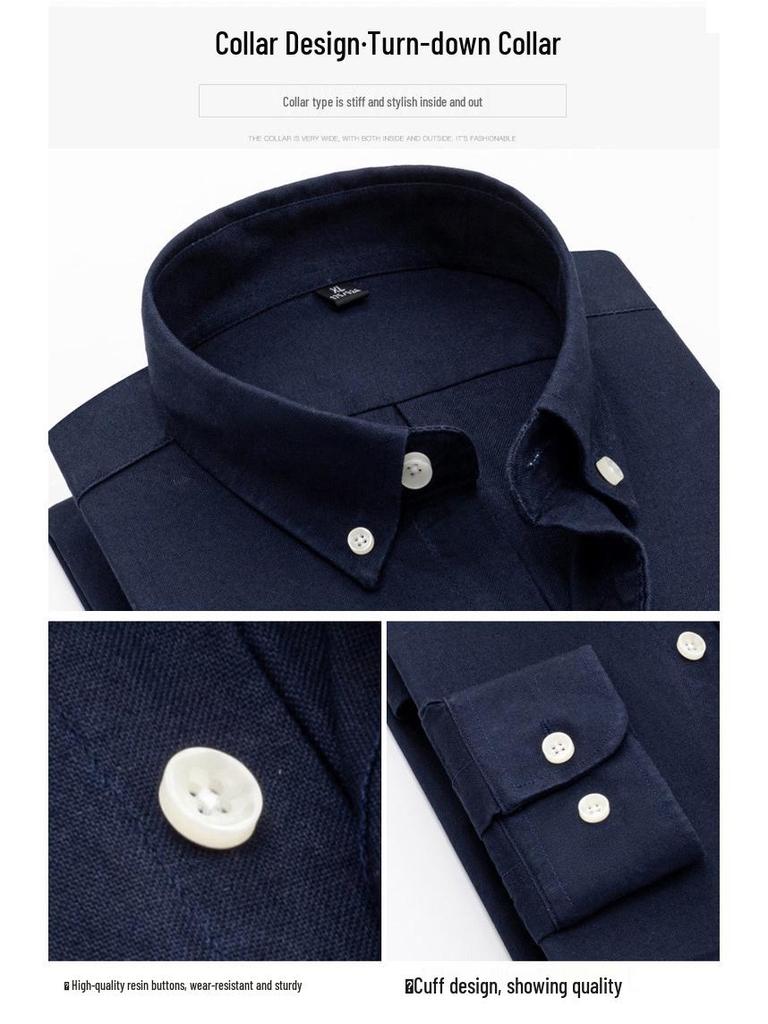Мужская приталенная рубашка Оксфорд с длинным рукавом - Весенне-осенняя повседневная и дышащая