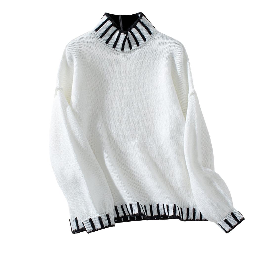 Женский свитер с высоким воротом, трикотажный свитер с полосками, вязаный свитер с косами, осень-зима, длинный рукав, модный, трендовый