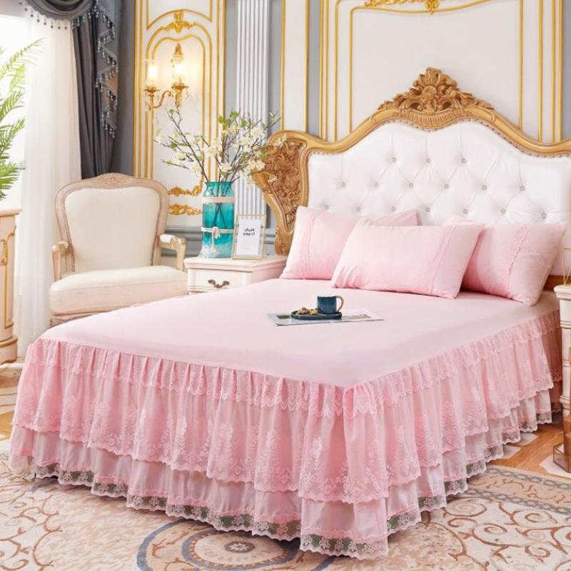 Lace Bed Skirt Luxury Princess Girl Bedspread Queen King Size Spring Fitted Sheets Bed Mattress Cover Retro Bedding with Skirt