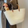 Хлопковые плетеные сумки с бамбуковой ручкой, тоут, летние полосатые плетеные сумки с верхней ручкой, вместительные женские сумки, плетеная пляжная сумка