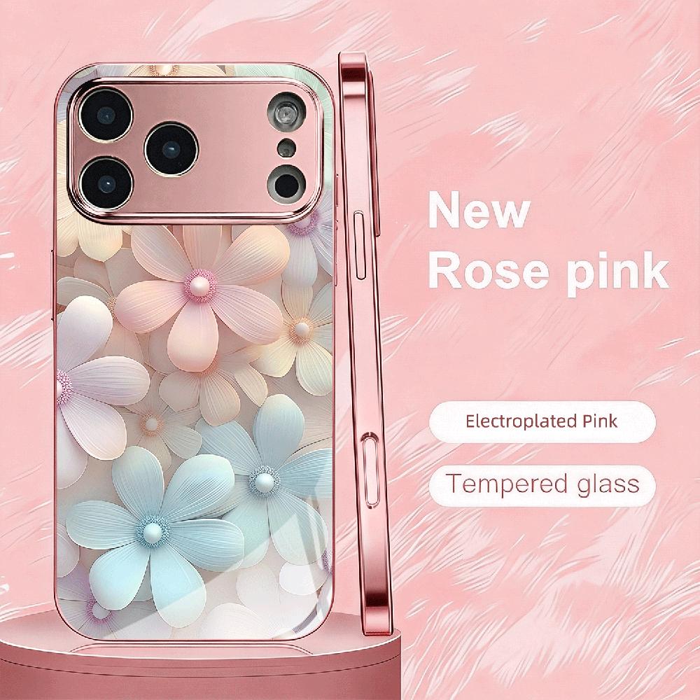 Чехол для телефона из закаленного стекла для iPhone 17 Pro Max Чехол iPhone 15 16 14 13 12 11 Pro Max 17 Air 16e XR X XS Max Чехол-крышка с цветами