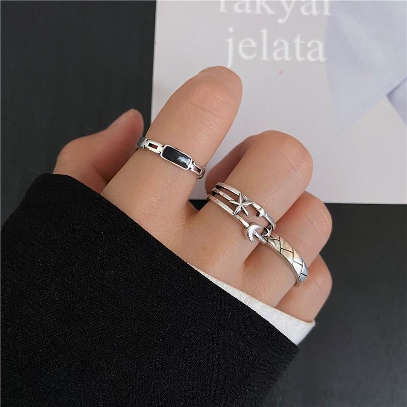 iF ME Punk Vintage Silver Color Poker Billiards Ring Set for Women Gothic Heart Anillos Hip Hop Y2k Korean Fashion Male Gift Jewelry