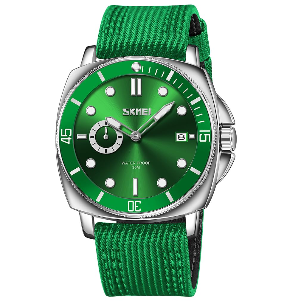 Men's Sports Wristwatch, Stylish Brand, Nylon Strap, Waterproof, Large, Analog, Fluorescent, Luxury, Green, Gift for Men, Casual, Business