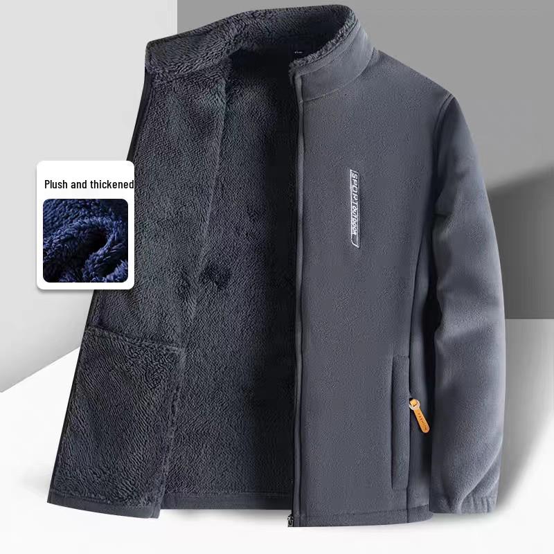 Men's Thickened Lambswool Fleece Cardigan Jacket for Autumn and Winter
