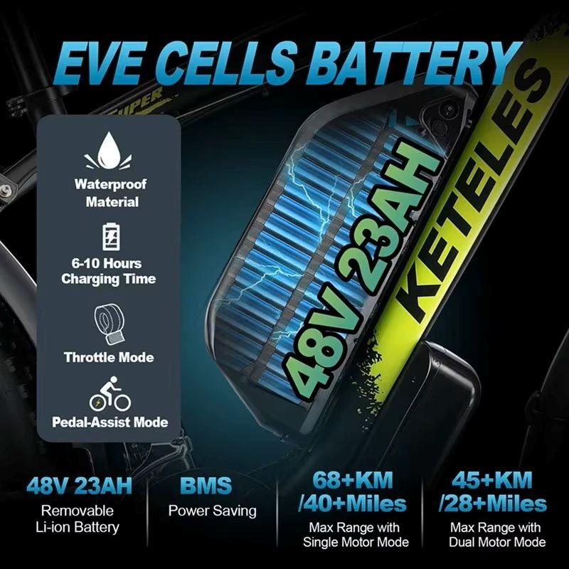 KETELES K800 E-Bike 2000W 48V23AH Battery Hydraulic Braking Electric Bicycle 21-Speed 26-Inch Fat Tire All Terrain Electric Bike