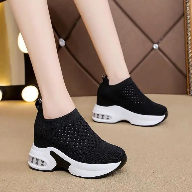 Net Women's Breathable Casual Sneakers Platform Shoes Comfortable Womens Vulcanized Shoes Lightweight Wedges Slip On Zapatillas