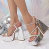 Women Sandals Crystal Rhinestone Open Toe Chunky High Heels Platform Sexy Party Nightclub Prom Ladies Shoes