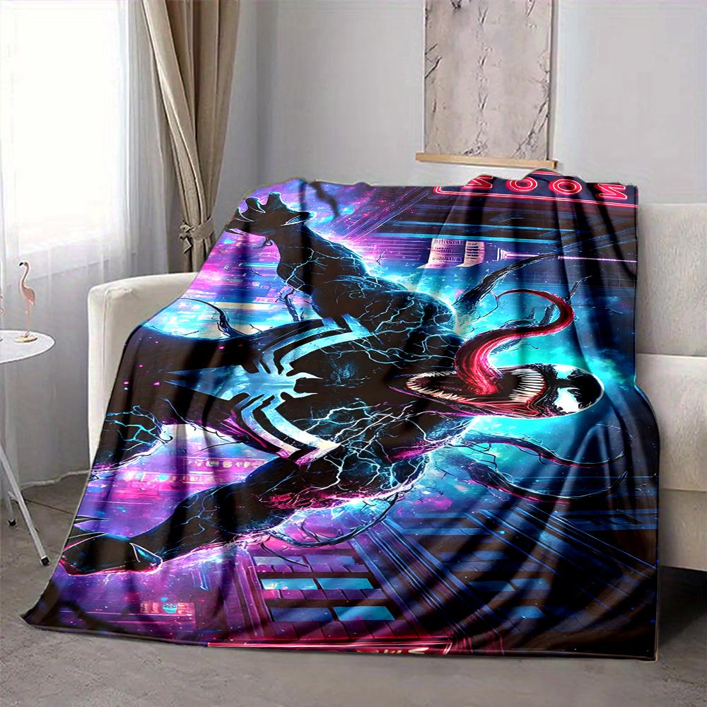 1Pc Cityscape Venom Night Flannel Blanket, Soft And Comfortable, Casual Warm, Camping Travel, Christmas, Halloween Xmas Gift S1290