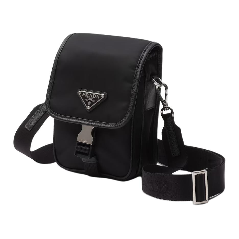 PRADA Flap Closure Recycled Nylon And Saffiano Leather Shoulder Bag, Crossbody Bag Men's Black 2VD043-2DMH-F0002-V-OOO