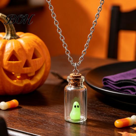 Fantasy Theme Gift for Girls Ghost in Bottle Necklace, Glow The Dark Halloween Unique Handmade Creative Jewelry Charm Jewelry, Adopt A Ghost/Cat/Dog