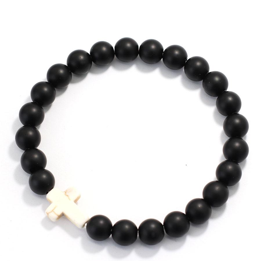 Bohemian Cross Bracelet For Men 8mm Onyx Stone Strand Braslet Beach Camping Casual Accessories Healing Prayer Meditation Pulsera
