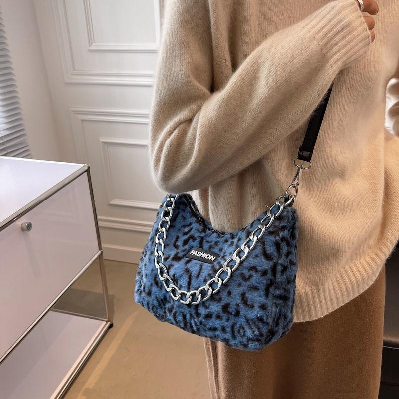 Зимняя сумка на плечо из искусственного меха, модные сумки кроссбоди с анималистичными принтами для женщин, дизайнерские женские сумки с цепочкой, сумки под мышкой CLE