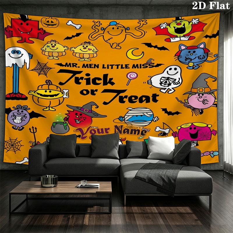 Mr. Men Little Miss Custom Name Wall Tapestry Aesthetic Wall Hanging Printed Fabric Blanket Decorative Tapestries for Bedroom Living Room Home Decor