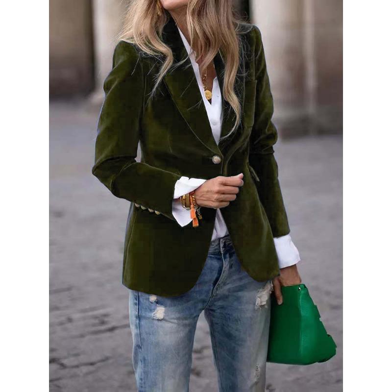 Spring Autumn Casual Fashion Solid Color Blazer Women All-match Buttons Coat Cardigan Suit Top