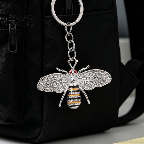 Fashion Purse Decoration Rhinestone Bee Keychain for Women, Bing Alloy Car Decorative Backpack Accessory Key Ring, Accessories Handbags Backpacks