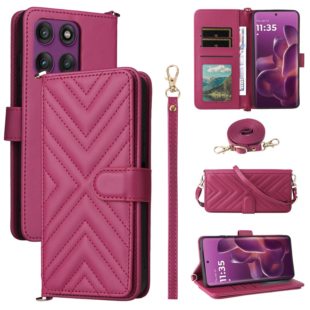 For Motorola Edge 60 Pro 5G Case with Shoulder/Wrist Strap Leather Phone Cover Stand Wallet