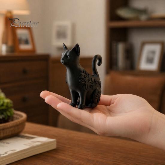 Маленький горшок для суккулентов Кот 3D-печатные черные фигурки, Многоцелевой держатель для благовоний Мини-цветок Функциональное Арт-декорация Горшок, Настольное хранение