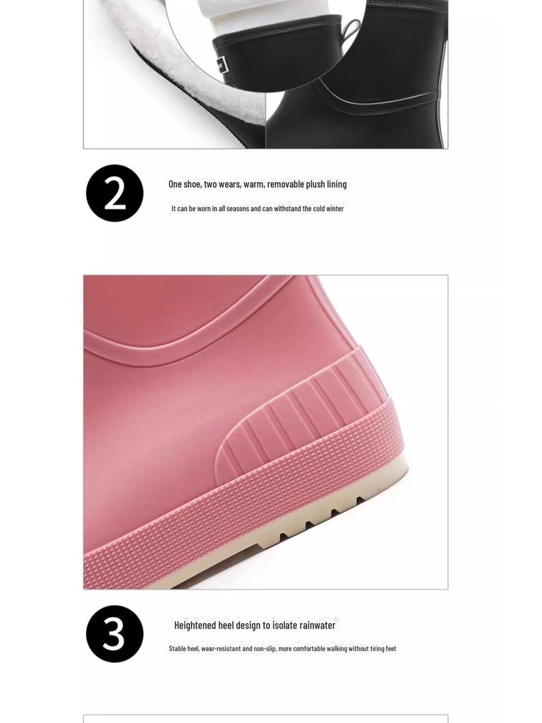 Women’s Fashionable Soft-Soled Waterproof Mid-Tube Rain Boots with Velvet Lining - Non-Slip Winter Wear