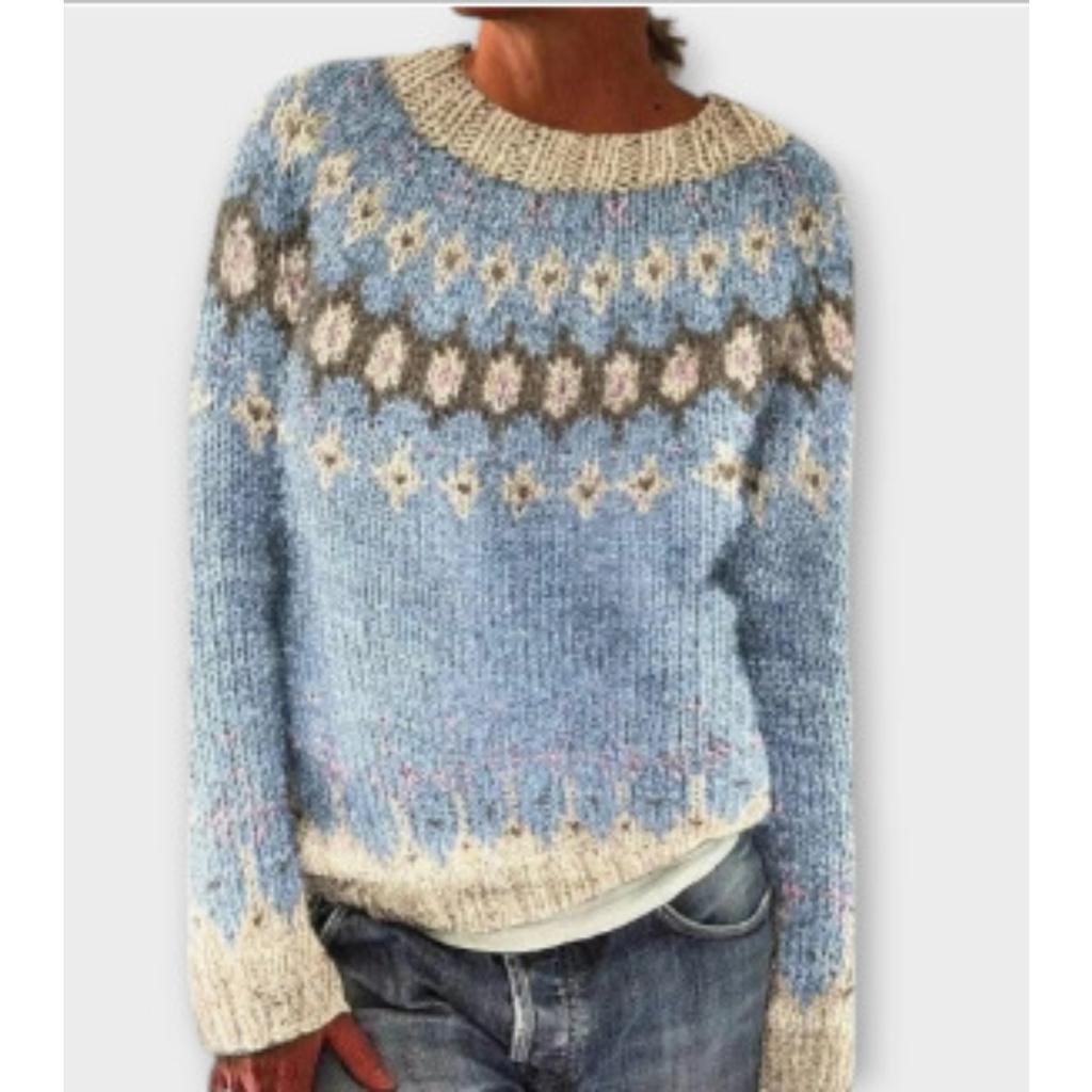 Свитер, Женский, Круглый вырез, Цветной блок, Свободный крой, Пуловер, Вязаный свитер, Теплый, Повседневный топ