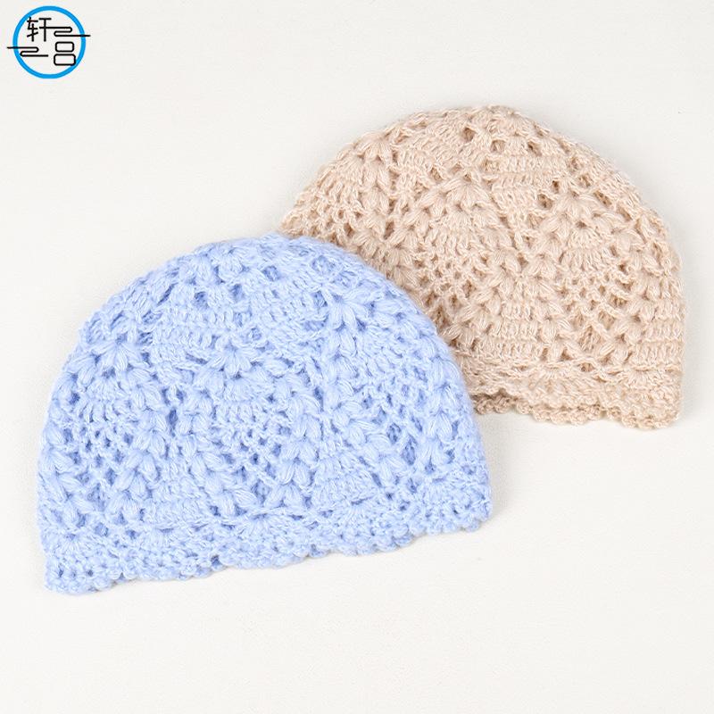 Autumn and winter underwear solid color simple double layer handmade hook flower warm knitted hat outdoor elegant literary wool hat