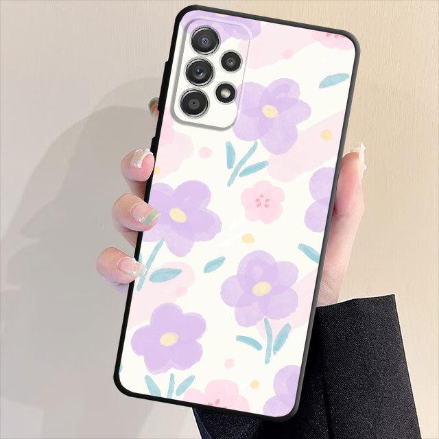 Роскошный чехол для телефона с мягкой задней панелью черного цвета для Samsung Galaxy A33 A32 A21s A53 A22 A71 A31 A51 A13 A23 A72 A52 A11 с милым цветочным принтом