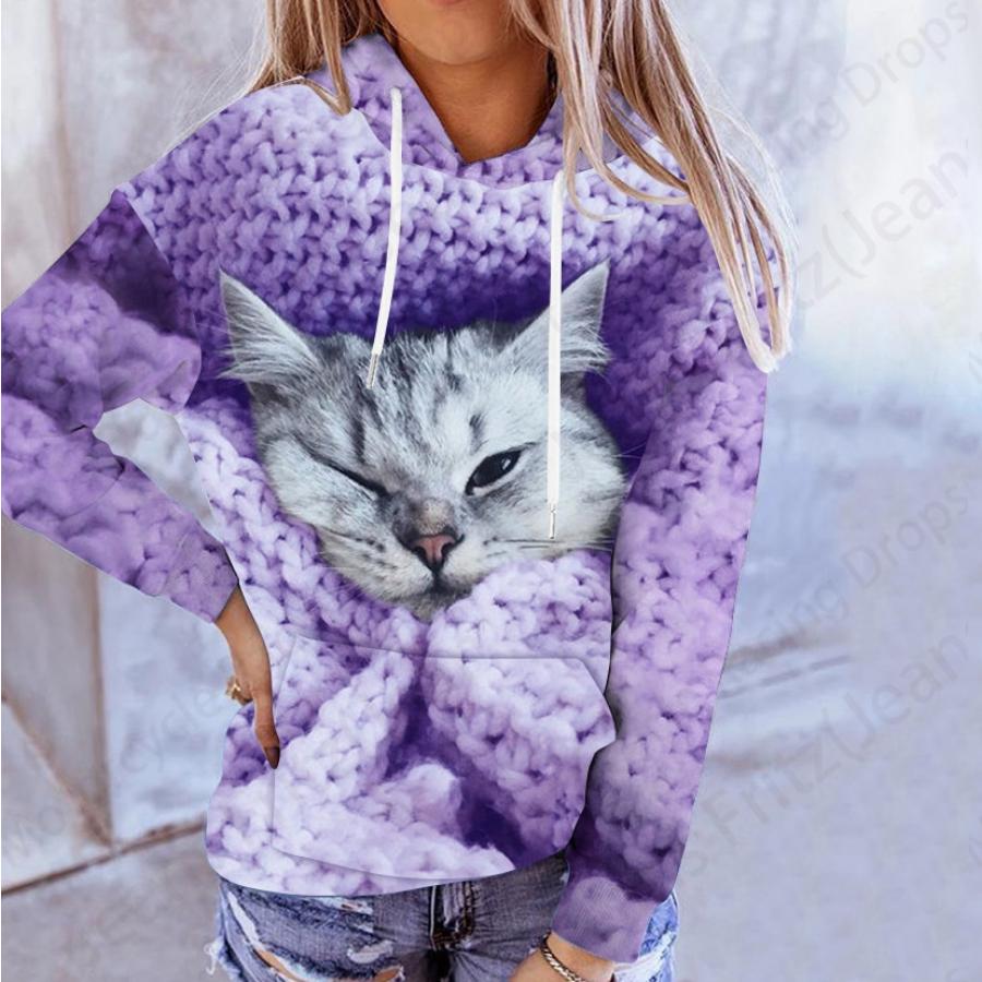 Lovely Cat 3d Print Hoodie Women Fashion Oversized Hoodies Women Sweats Coat Girl Hooded Sweats Pullover Women's Clothing Cute